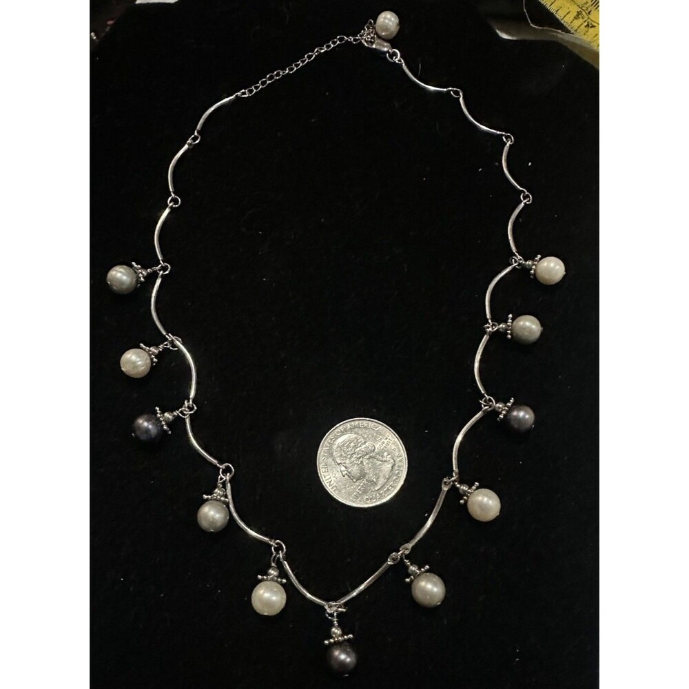 Sterling Silver 925 Multi-Color Freshwater Pearl Draped Fringe Necklace 22.7g